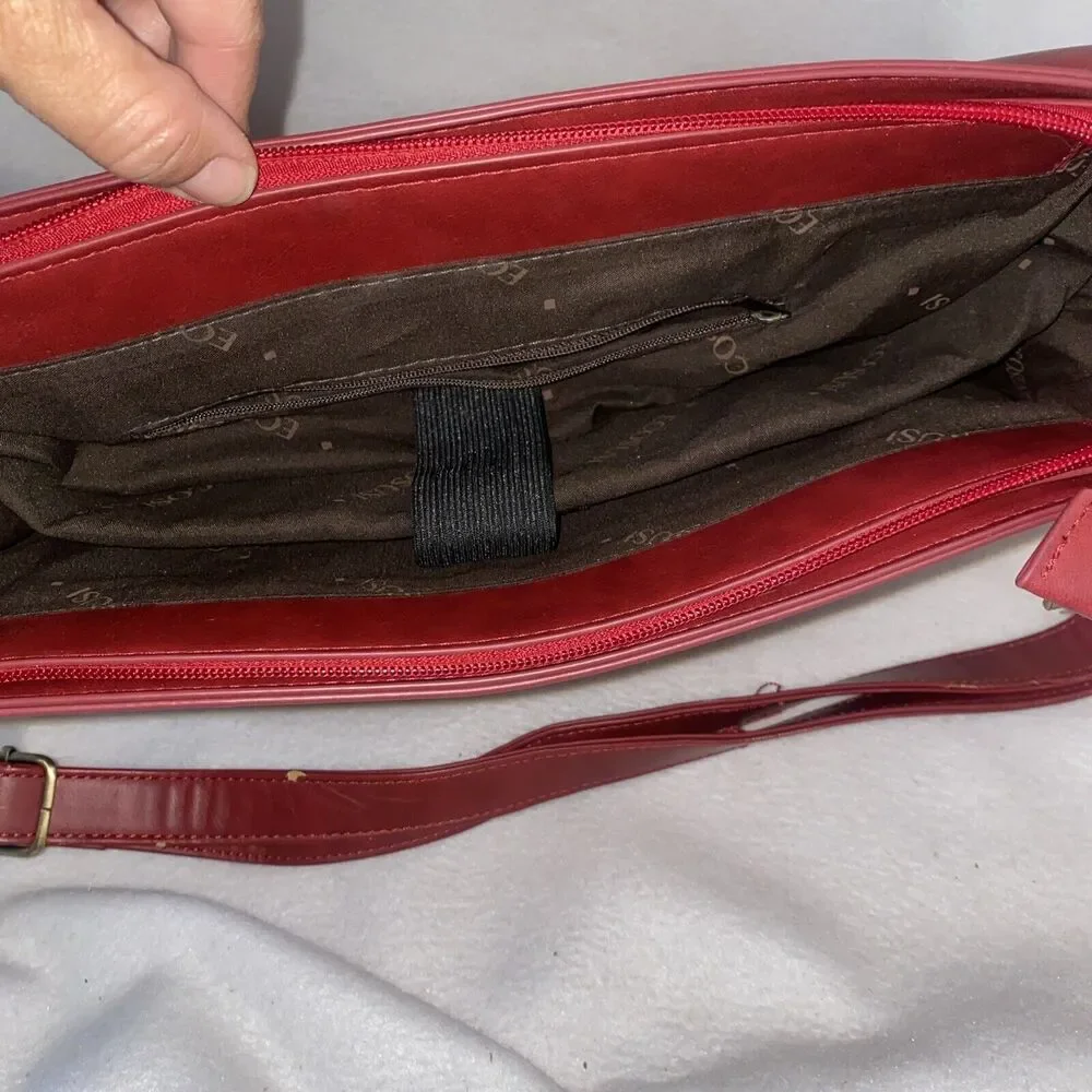 Ecosusi Vegan Leather Briefcase Padded Laptop Messenger purse Bag Red Office